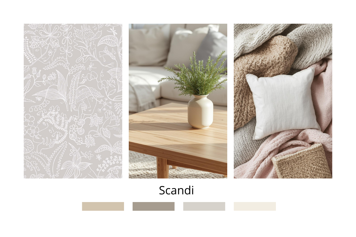 moodboard scandi nábytek a tapeta