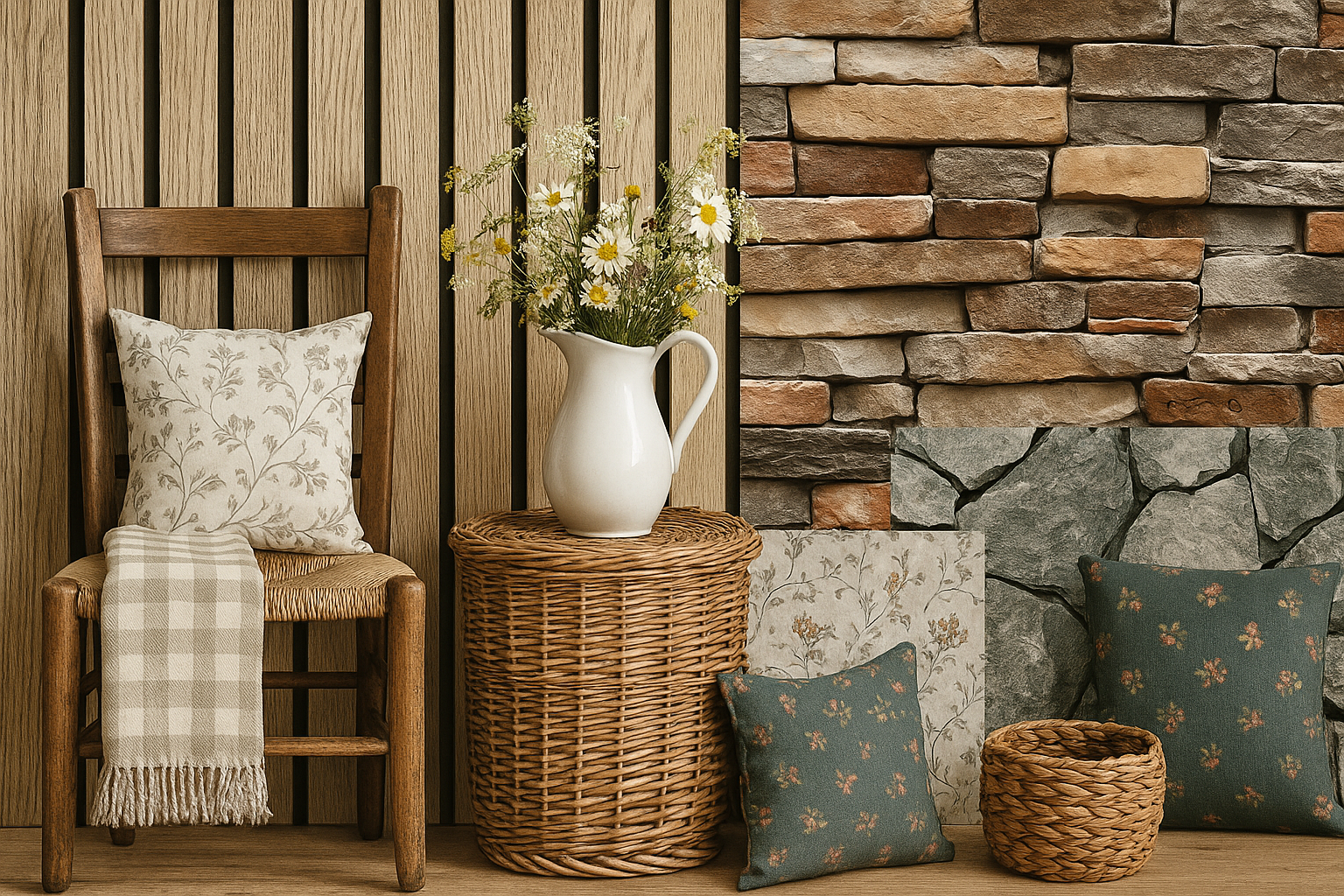 imitace materiálu tapety ve venkovském stylu