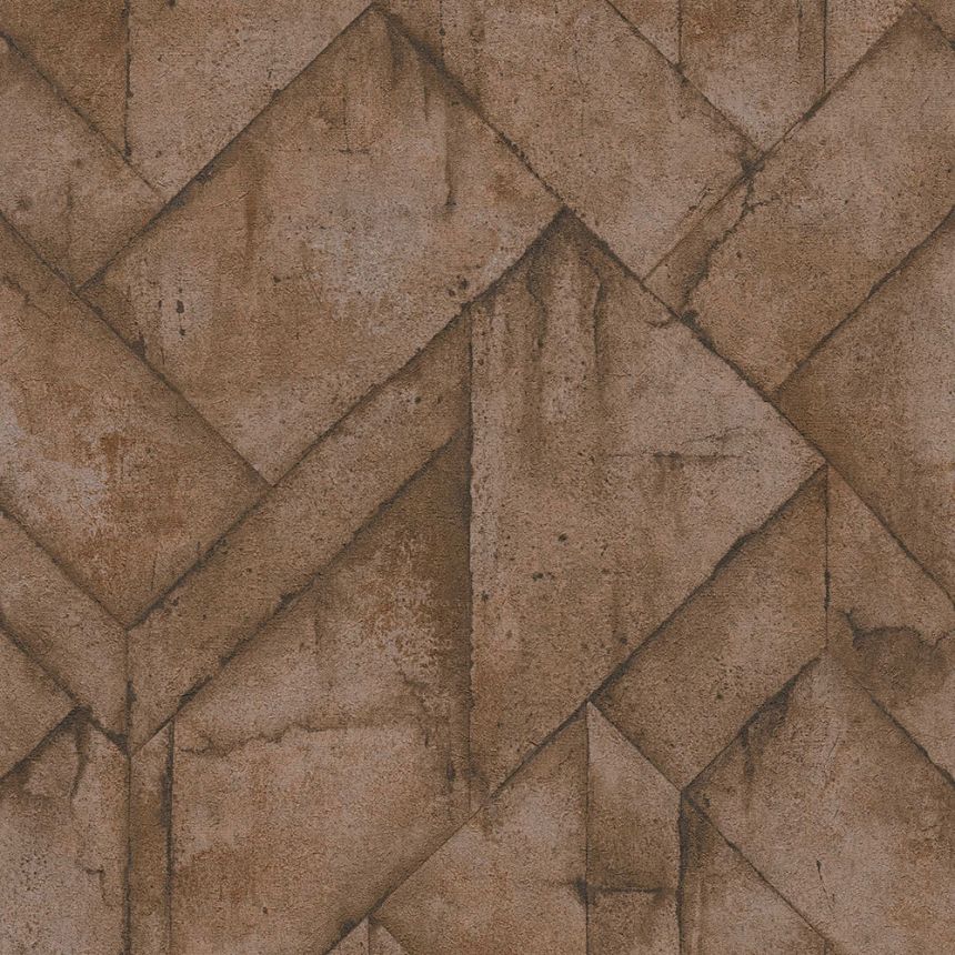 Hnědá geometrická vliesová tapeta na zeď, imitace obkladu 37741-1, Dimex 2023, AS Creation