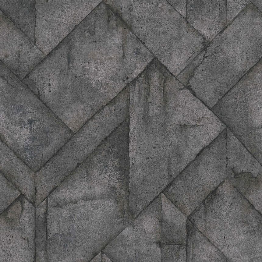 Černá geometrická vliesová tapeta na zeď, imitace obkladu  37741-2, Dimex 2023, AS Creation