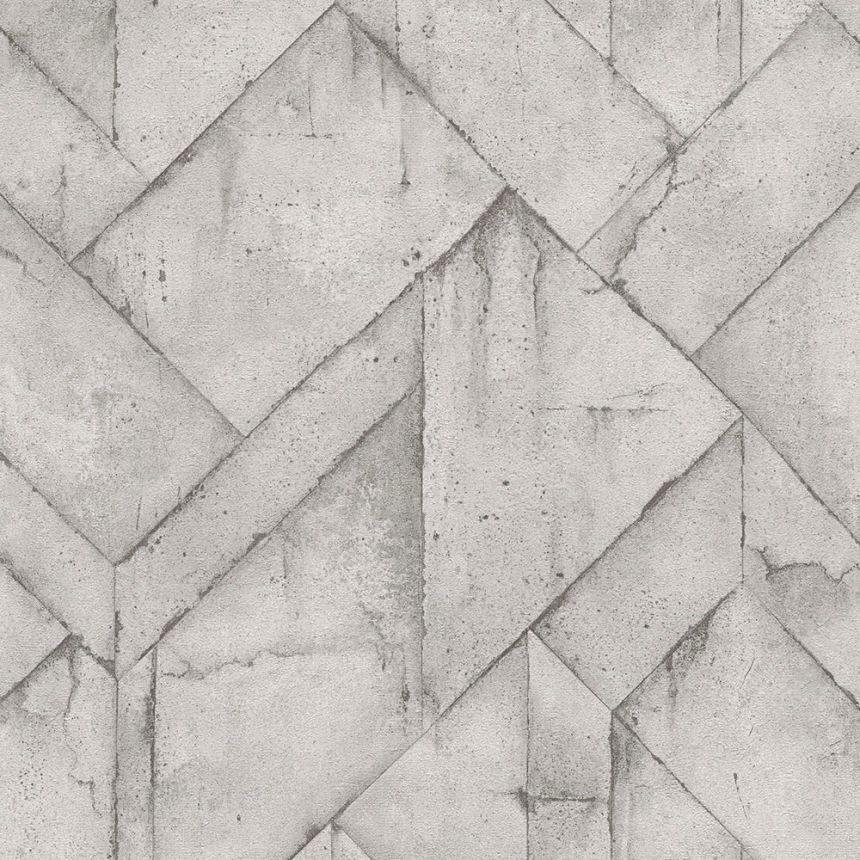Šedá geometrická vliesová tapeta na zeď, imitace betonového obkladu 37741-3, Dimex 2023, AS Creation