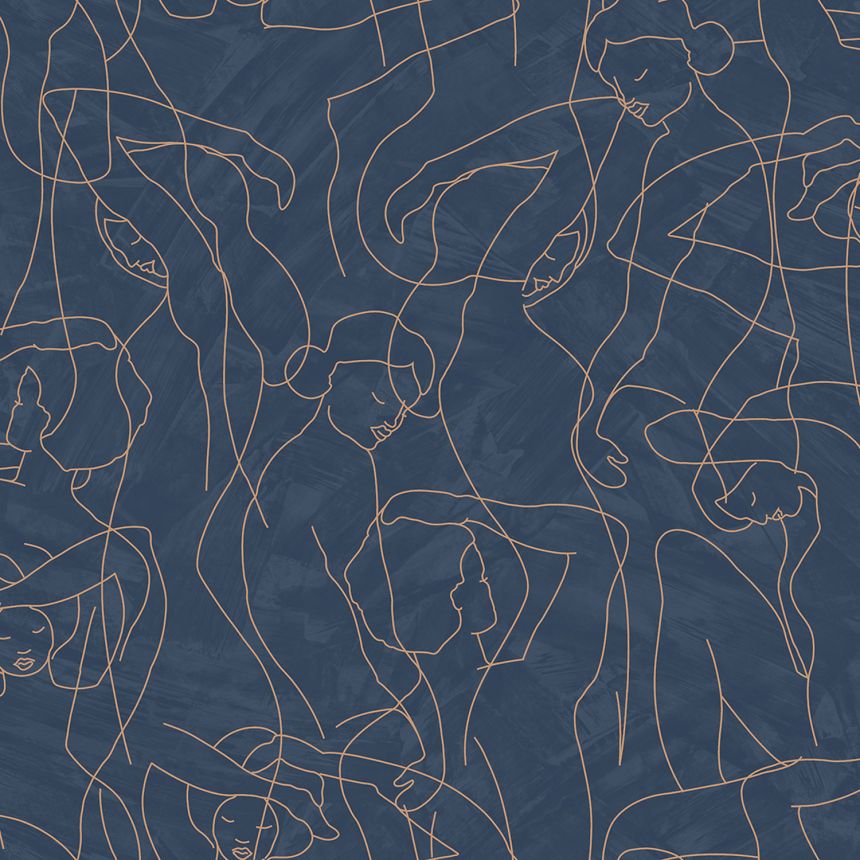 Grafická vliesová tapeta na zeď, obrysy postav, modrá, SO27040, Soleado, Decoprint