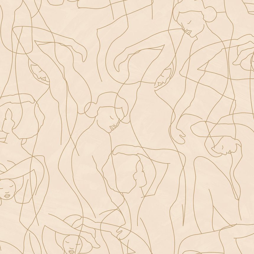 Grafická vliesová tapeta na zeď, obrysy postav, béžová, růžová, SO27042, Soleado, Decoprint