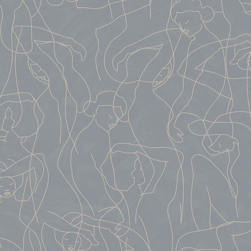 Grafická vliesová tapeta na zeď, obrysy postav, šedá, SO27046, Soleado, Decoprint