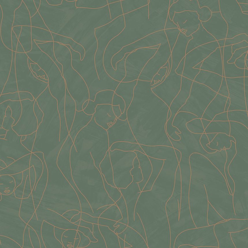 Grafická vliesová tapeta na zeď, obrysy postav, zelená, SO27047, Soleado, Decoprint