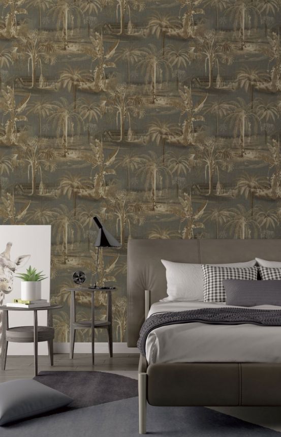 Vliesová tapeta na zeď, hnědo-zelená, palmy, GL76205, Blossom, Prestige Wallcoverings