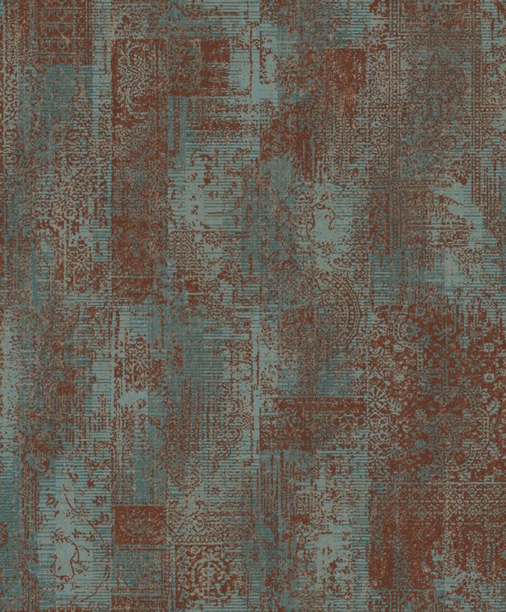 Vliesová tapeta na zeď, tyrkysovo-hnědá, vintage ornamenty, GL76404, Blossom, Prestige Wallcoverings