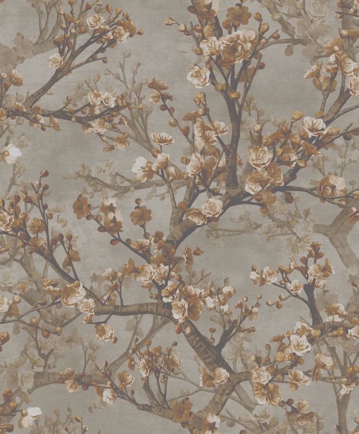 Vliesová tapeta na zeď, hnědo-béžová, květiny, větvičky, GL76603, Blossom, Prestige Wallcoverings