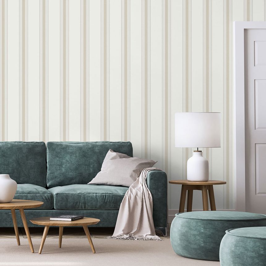 Vliesová tapeta na zeď, béžová, pruhy,  9810-2, Essential Stripes, ICH Wallcoverings