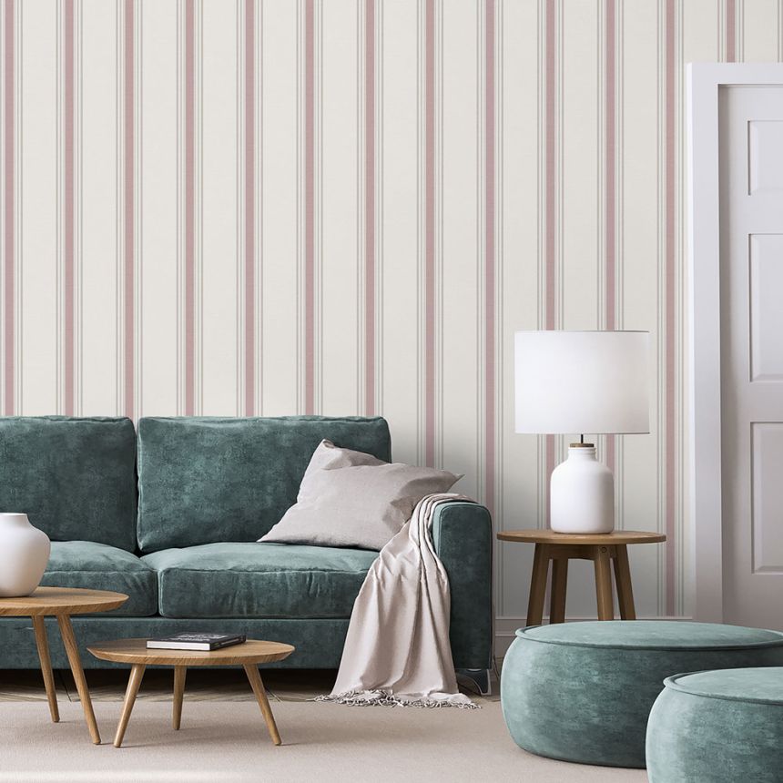 Vliesová tapeta na zeď, růžová, pruhy,  9810-5, Essential Stripes, ICH Wallcoverings