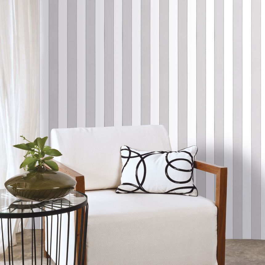 Vliesová tapeta na zeď, šedo-bílá, pruhy,  5060-2, Essential Stripes, ICH Wallcoverings