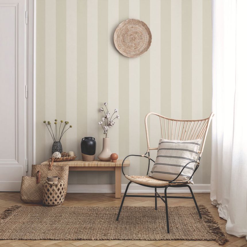 Vliesová tapeta na zeď, béžová, pruhy,  9814-2, Essential Stripes, ICH Wallcoverings