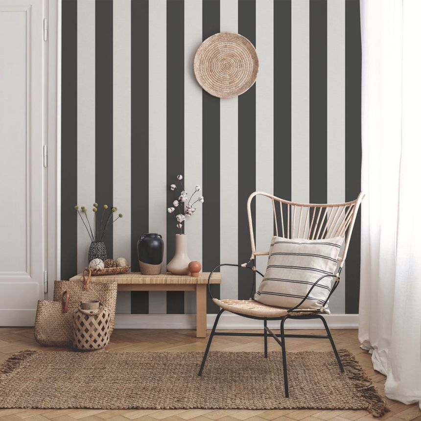 Vliesová tapeta na zeď, černo-bílá, pruhy,  9814-4, Essential Stripes, ICH Wallcoverings