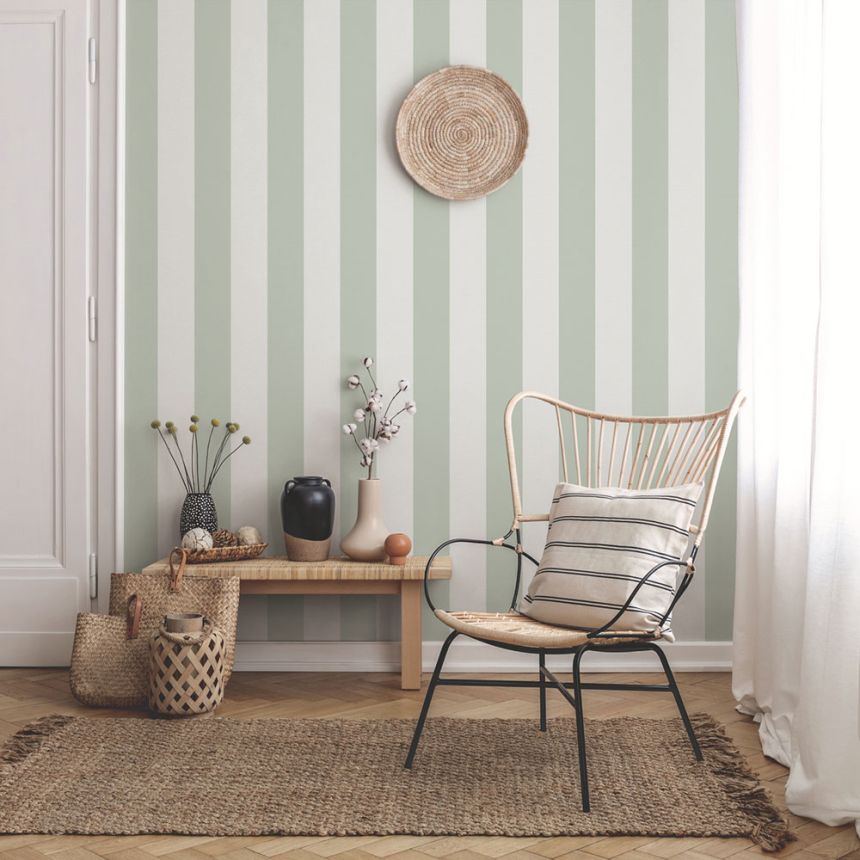 Vliesová tapeta na zeď, zelená, pruhy,  9814-5, Essential Stripes, ICH Wallcoverings