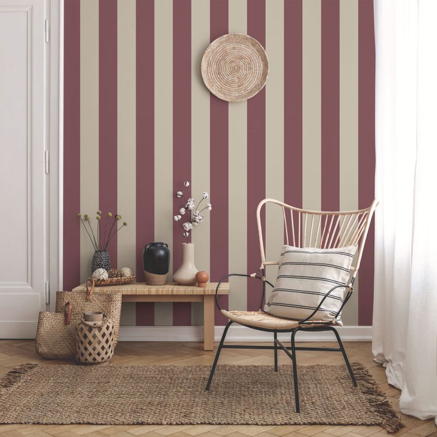 Vliesová tapeta na zeď, červeno-béžová, pruhy,  9814-7, Essential Stripes, ICH Wallcoverings