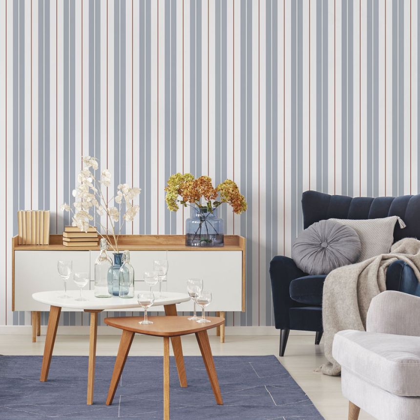 Vliesová tapeta na zeď, modrá, pruhy,  9815-1, Essential Stripes, ICH Wallcoverings