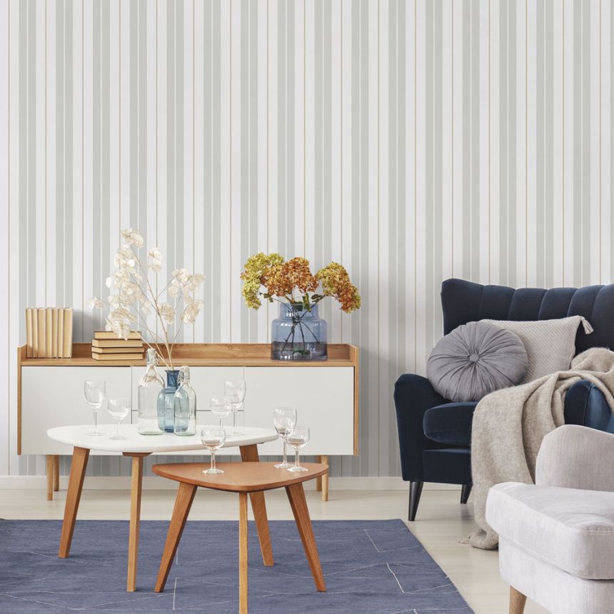 Vliesová tapeta na zeď, šedá, pruhy,  9815-3, Essential Stripes, ICH Wallcoverings