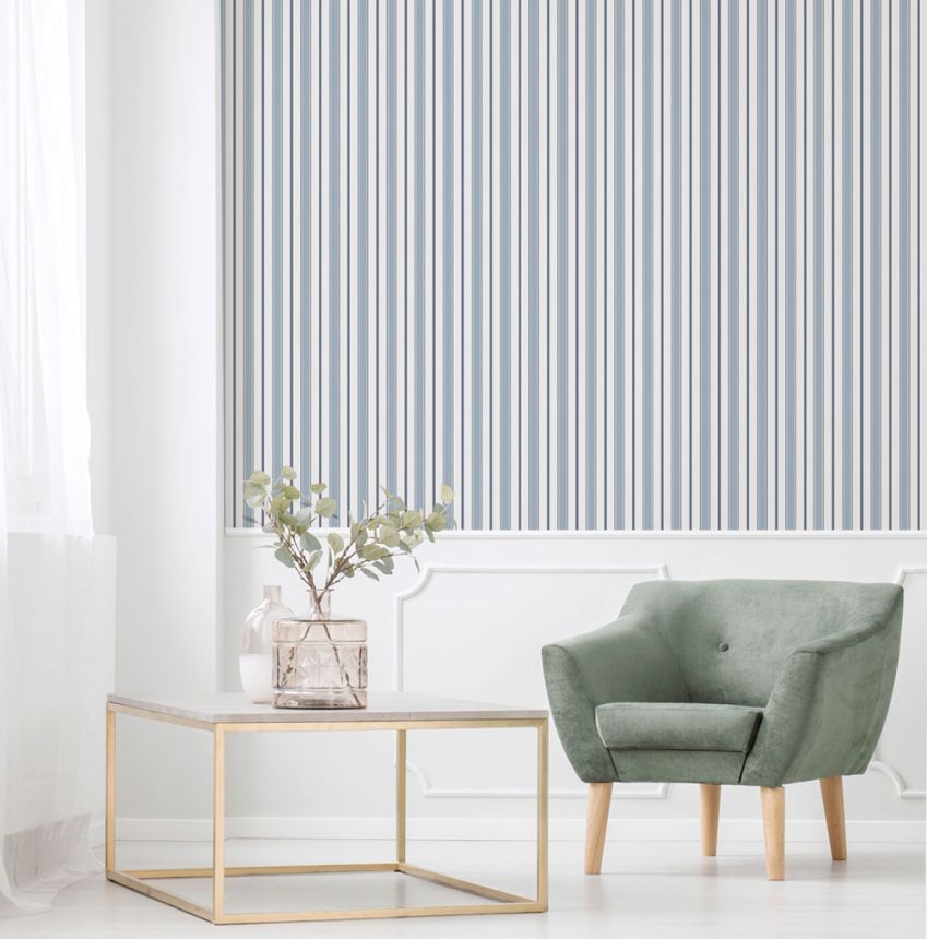 Vliesová tapeta na zeď, modrá, pruhy,  9816-2, Essential Stripes, ICH Wallcoverings