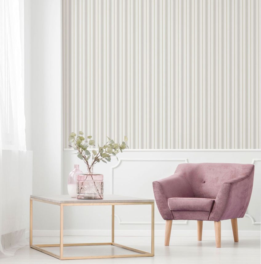 Vliesová tapeta na zeď, šedo-béžová, pruhy,  9816-3, Essential Stripes, ICH Wallcoverings