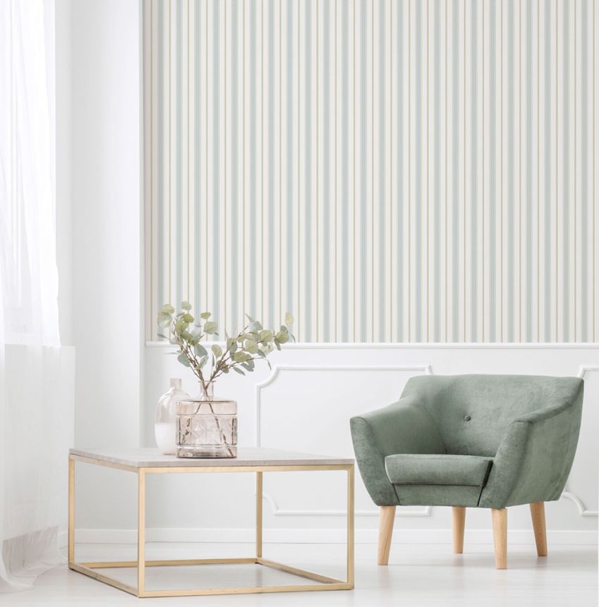 Vliesová tapeta na zeď, modro-béžová, pruhy,  9816-5, Essential Stripes, ICH Wallcoverings