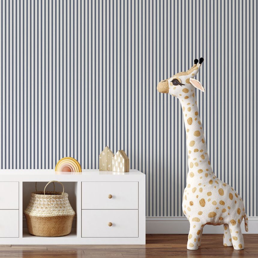 Vliesová tapeta na zeď, modro-bílá, pruhy,  9817-1, Essential Stripes, ICH Wallcoverings