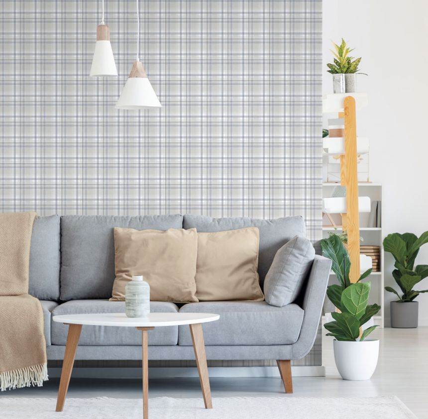 Vliesová tapeta na zeď, modro-šedá, kostka, káro,  9819-3, Essential Stripes, ICH Wallcoverings