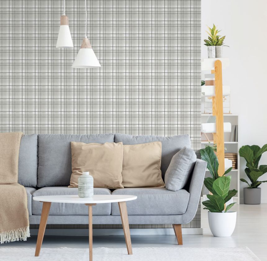 Vliesová tapeta na zeď, šedá, kostka, káro,  9819-4, Essential Stripes, ICH Wallcoverings