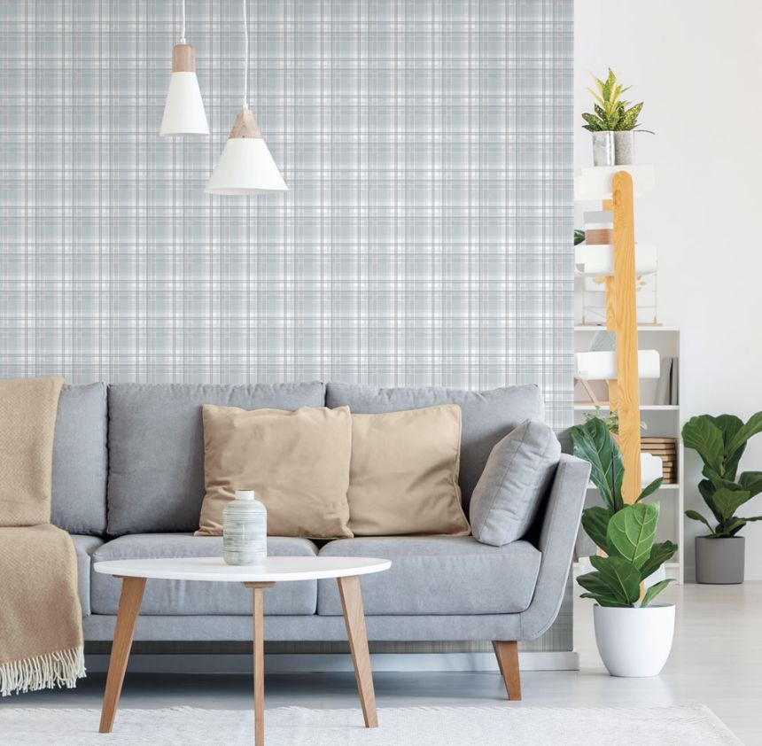 Vliesová tapeta na zeď, modro-šedá, kostka, káro,  9819-6, Essential Stripes, ICH Wallcoverings