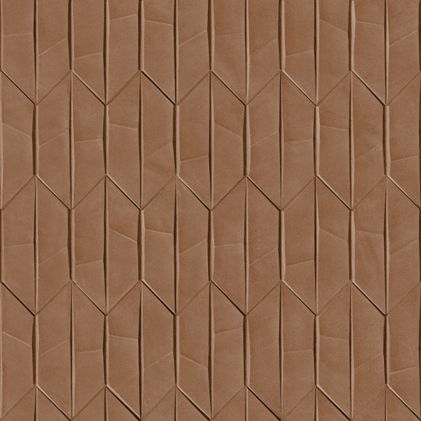 Hnědá geometrická 3D vliesová tapeta na zeď, A65001, Arcadia, Grandeco
