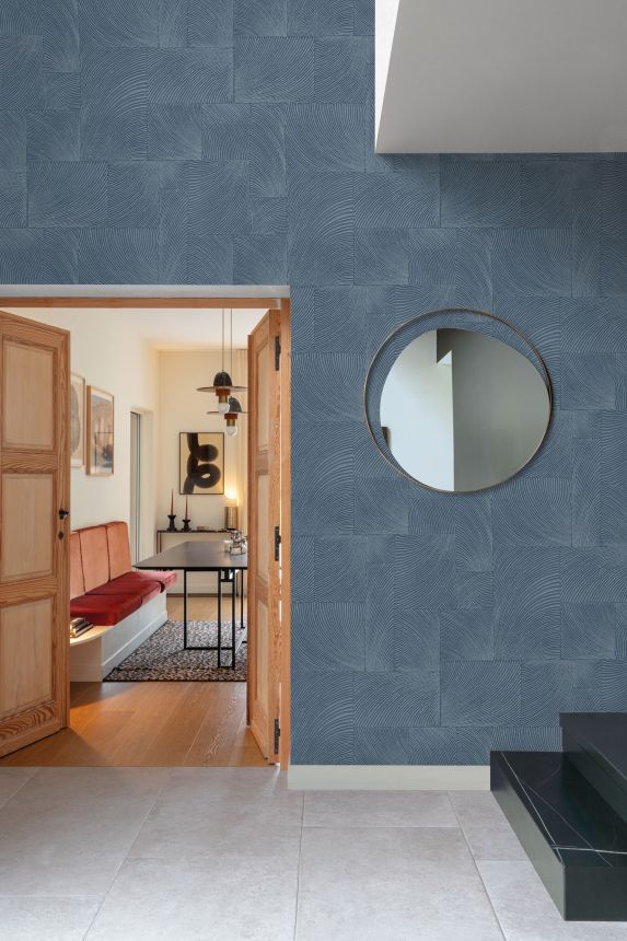 Modrá geometrická vliesová tapeta na zeď, A71501, Omura, Grandeco