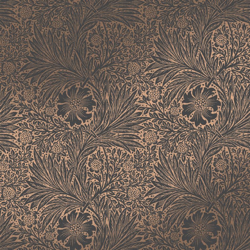 Vliesová tapeta na zeď, černo-bronzová, květiny, listy, 124254, William Morris At Home