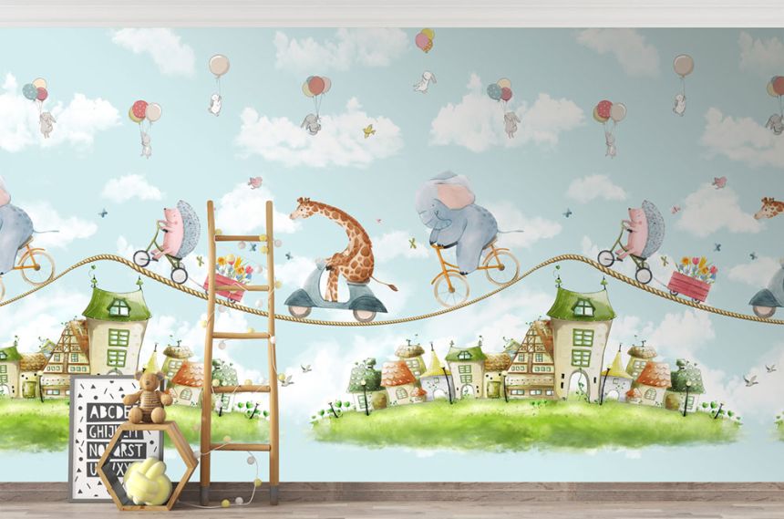 Dětská vliesová obrazová tapeta na zeď, modrá, zvířátka, CW6039-1, Cute Walls, Decoprint