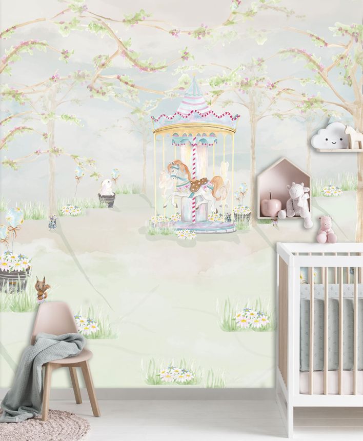 Dětská vliesová obrazová tapeta na zeď, kolotoč, CW6111-1, Cute Walls, Decoprint