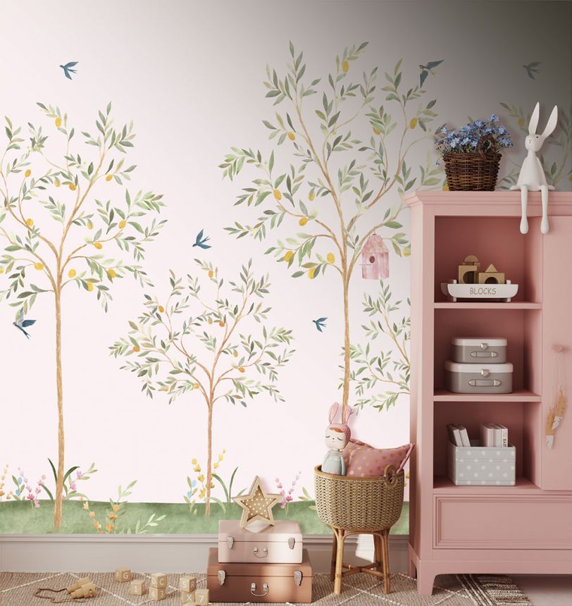 Dětská vliesová obrazová tapeta na zeď, růžová, stromečky, CW6121-1, Cute Walls, Decoprint