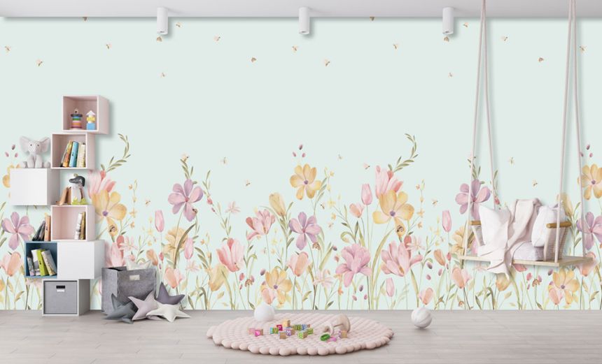 Vliesová obrazová tapeta na zeď, modrá, květiny, CW6129-2, Cute Walls, Decoprint