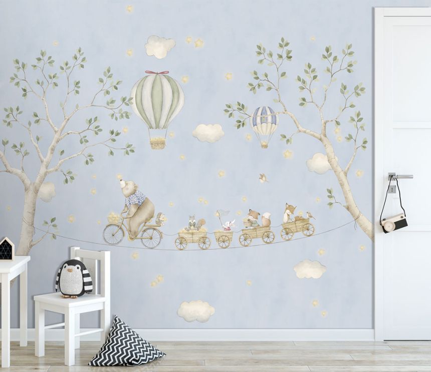 Dětská vliesová obrazová tapeta na zeď, modrá, zvířátka, CW6138-1, Cute Walls, Decoprint