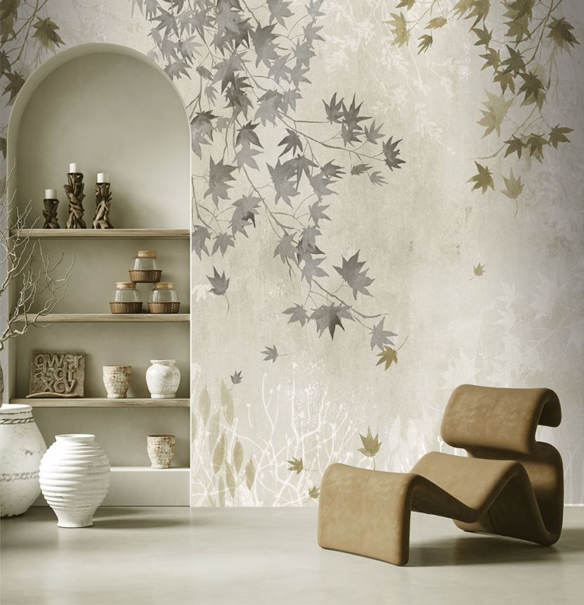 Vliesová obrazová tapeta na zeď, šedá, větvičky, listy, FW4026-3, Feature Walls, Decoprint