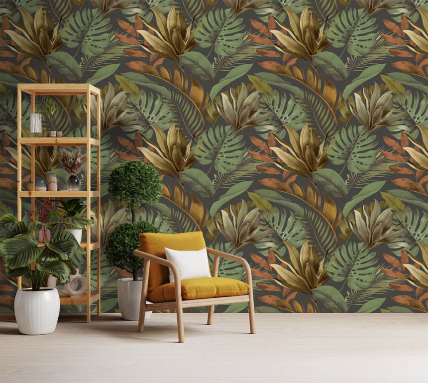 Vliesová obrazová tapeta na zeď, zeleno-hnědá, listy, FW4059-2, Feature Walls, Decoprint