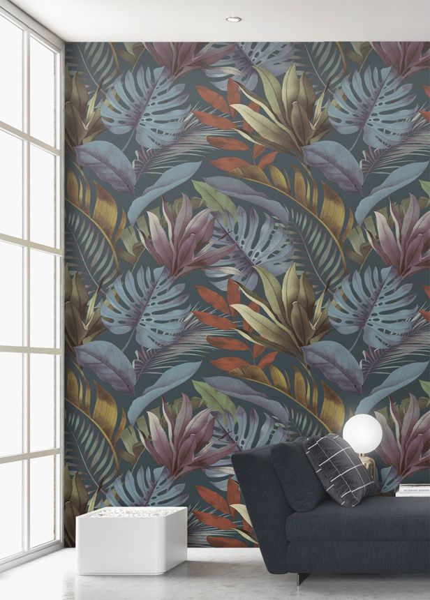 Vliesová obrazová tapeta na zeď, modro-hnědá, listy, FW4059-5, Feature Walls, Decoprint