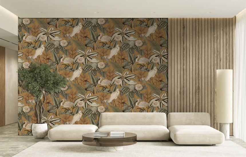 Vliesová obrazová tapeta na zeď, hnědá, ptáci, listy, FW4061-6, Feature Walls, Decoprint