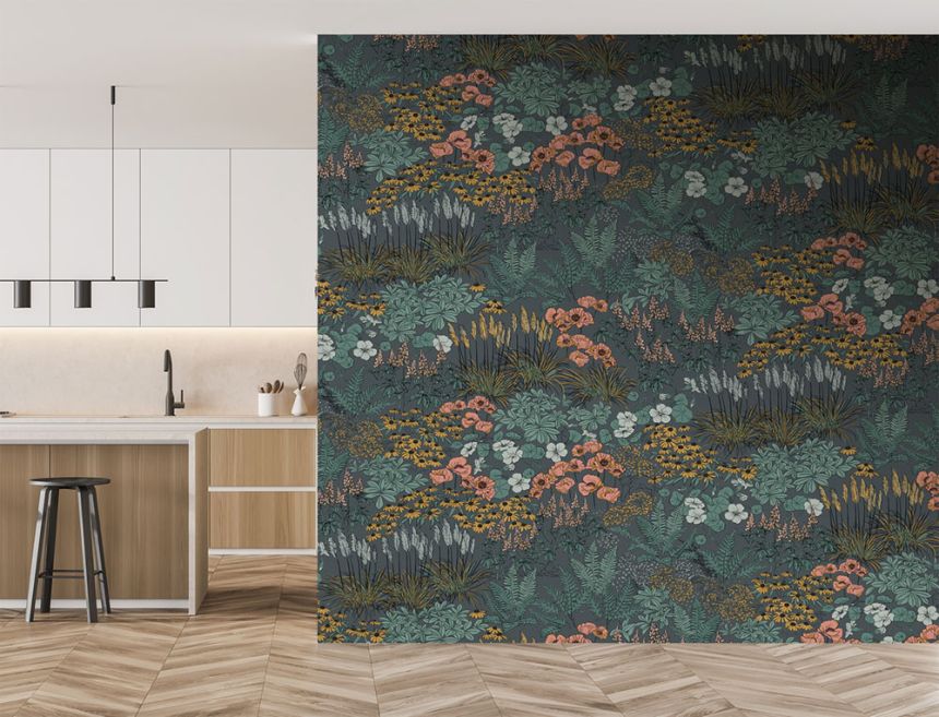 Vliesová obrazová tapeta na zeď, modrá, květiny, FW4062-4, Feature Walls, Decoprint