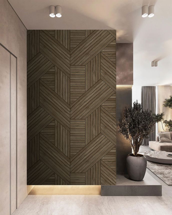 Vliesová obrazová tapeta na zeď, hnědá, imitace dřeva, lamel, FW4036-3, Feature Walls, Decoprint