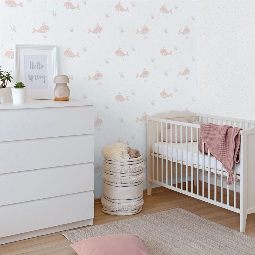 Dětská vliesová tapeta na zeď, růžová, velryby, 281-1, Enzo,  ICH Wallcoverings