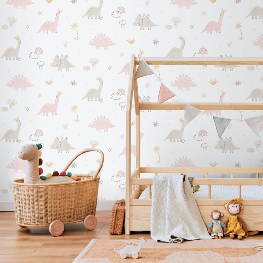 Dětská vliesová tapeta na zeď, růžová, dinosauři, 283-1, Enzo,  ICH Wallcoverings