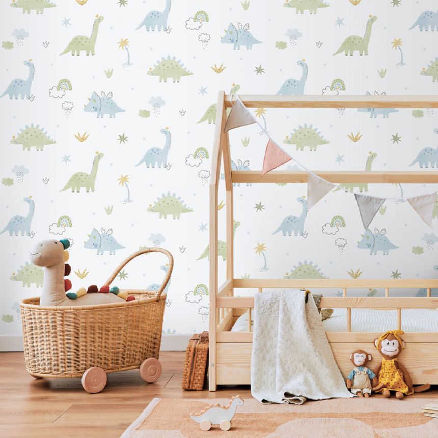 Dětská vliesová tapeta na zeď, modro-zelená, dinosauři, 283-2, Enzo,  ICH Wallcoverings