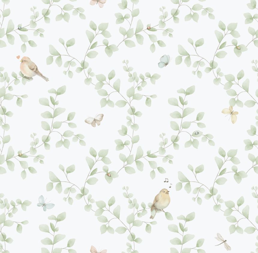 Dětská vliesová tapeta na zeď, zelená, ptáčci, 284-3, Enzo,  ICH Wallcoverings