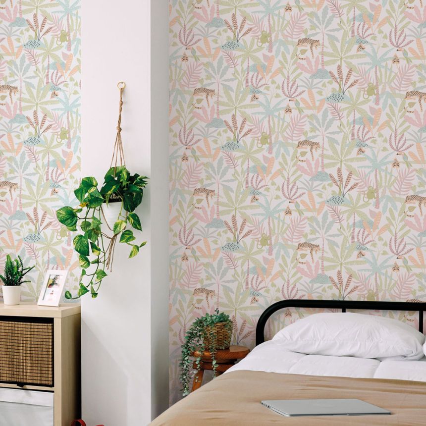 Dětská vliesová tapeta na zeď, růžová, džungle, 286-1, Enzo,  ICH Wallcoverings