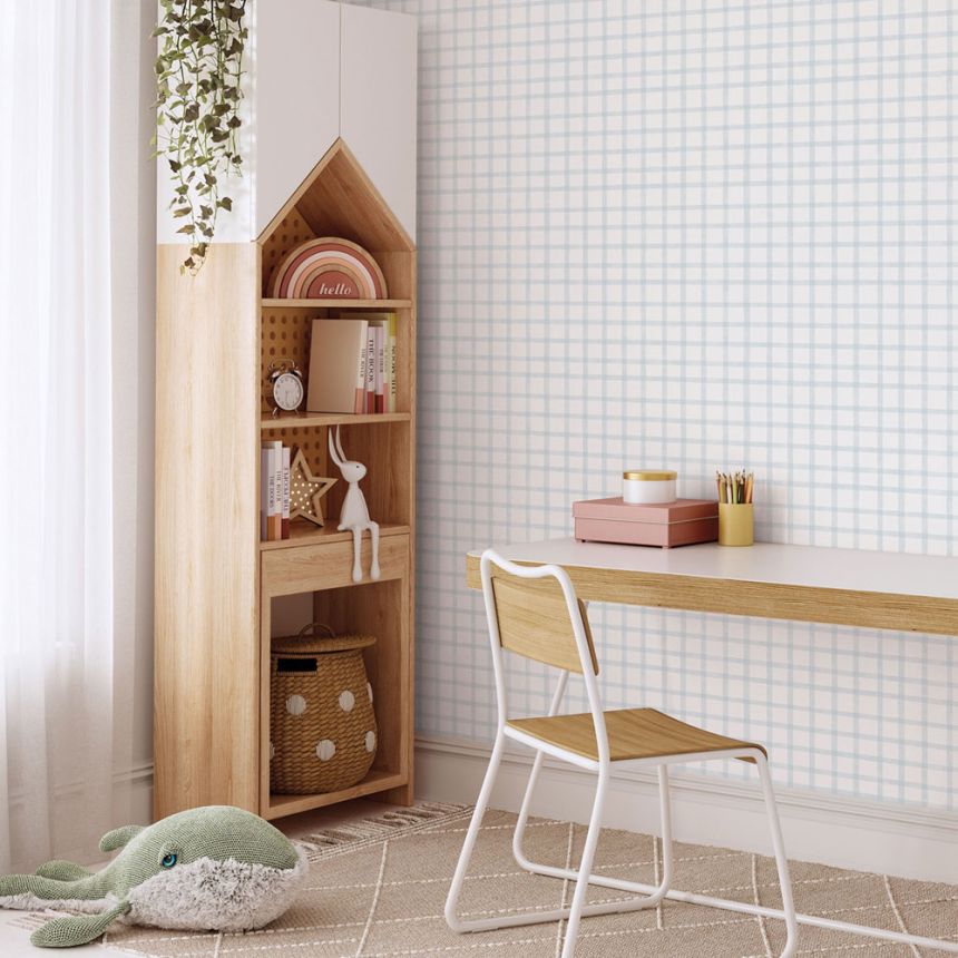 Geometrická vliesová tapeta na zeď, modrá, káro, 290-2, Enzo,  ICH Wallcoverings